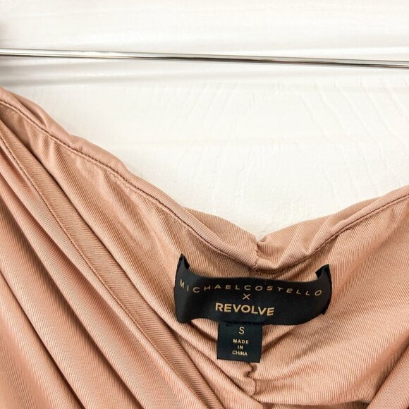 Michael Costello x REVOLVE Quinn Taupe Ruched Drawstring Mini Skirt Size Small - Picture 3 of 6